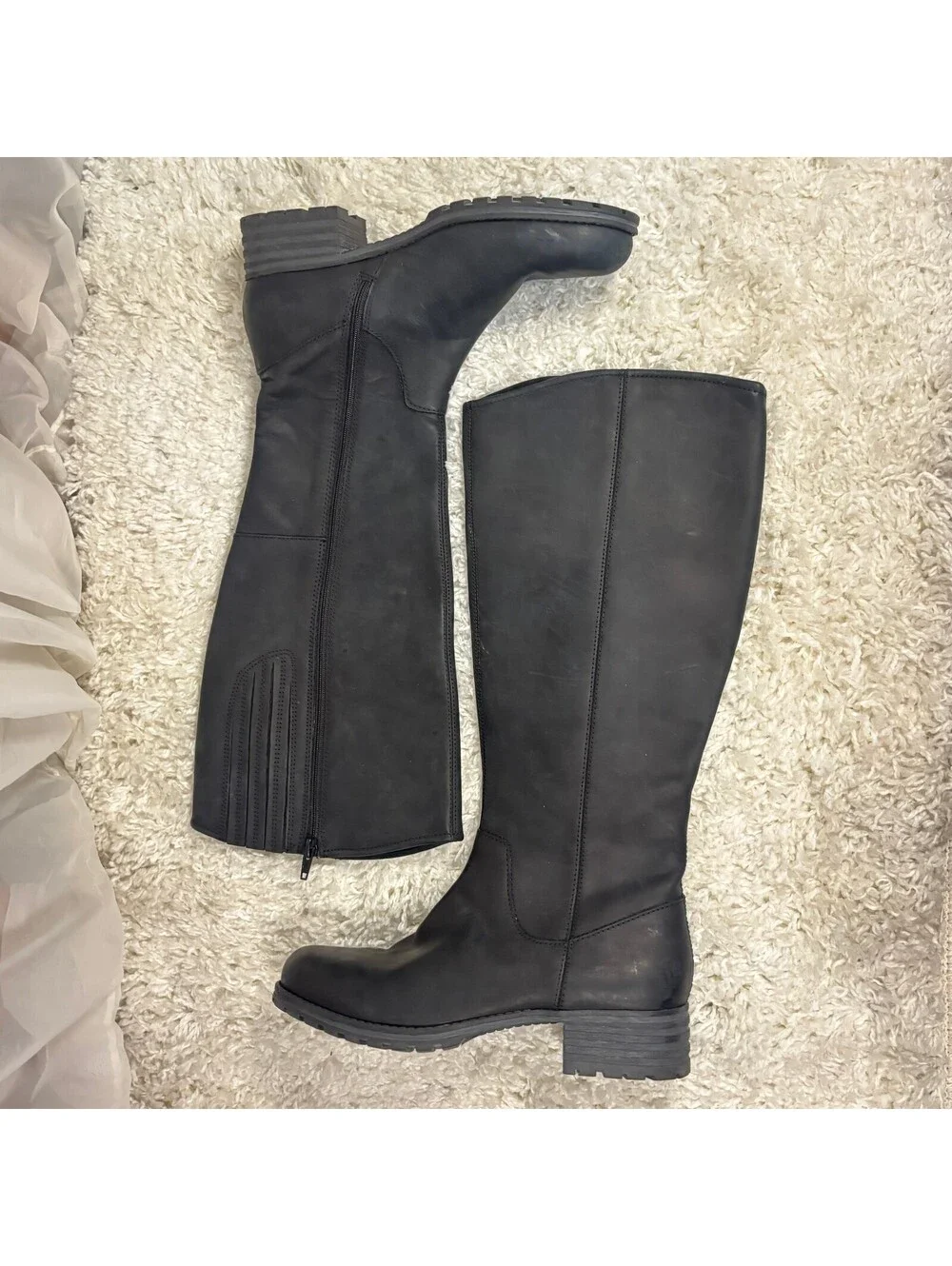 Clarks Leather Knee High Riding Boots Black Comfort Sole Zip Women's 7.5
